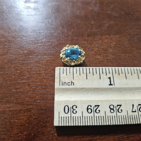 Stunning Oval Blue Topaz 14k Solid YG Slide Bracelet Charm / Pendant - Picture 4 of 7